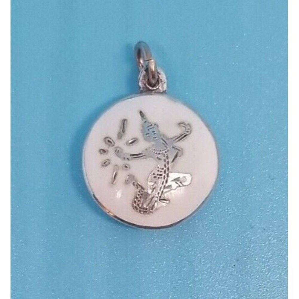 Vintage Siam Sterling Silver White Enamel Pendant 2 sided Dancers Females 1"